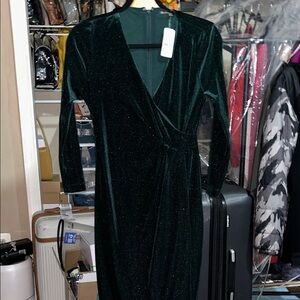 Brooks Brothers Dark Green Velvet Long Sleeve Dress
